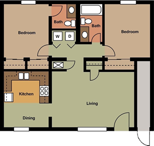 Two Bedroom / One and 1/2 Bath - 1,020 Sq. Ft.*